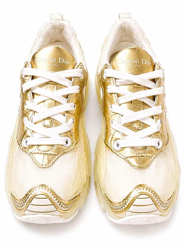 Dior Metallic Gold And Cream Women's Sneakers 7.5